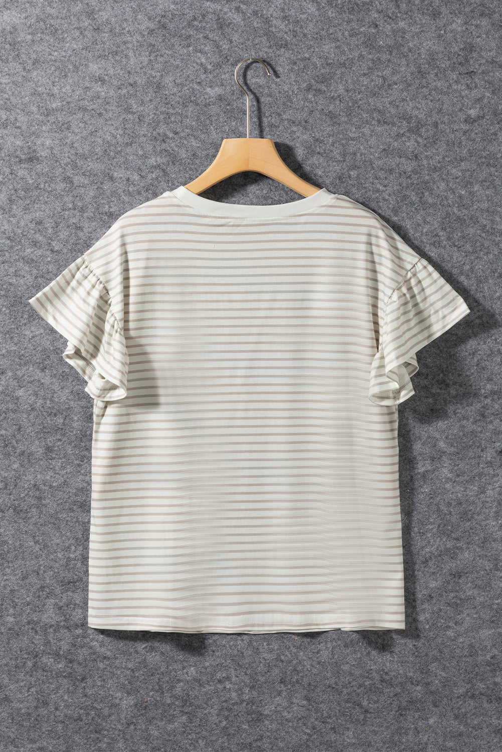 Honeybee Mumford's Apricot Striped Lace Splicing Ruffle Sleeve T-shirt