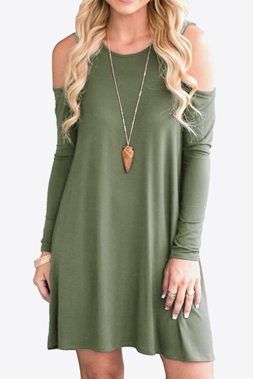 Honeybee Mumford's Cold-Shoulder Long Sleeve Round Neck Dress