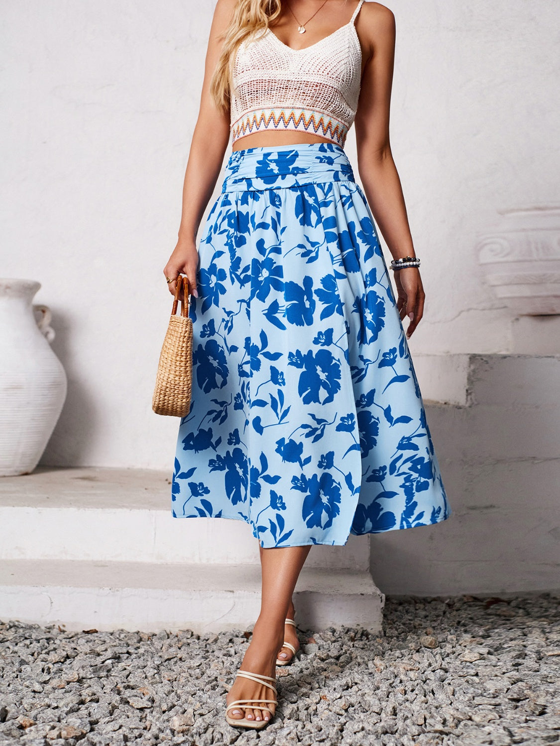 Honeybee Mumford's Slit Printed Midi Skirt