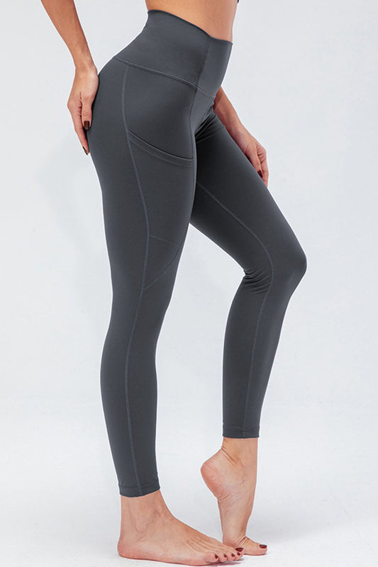 honeybee Mumford's Breathable Active Leggings with Wide Waistband & Pockets in Charcoal & Dark Navy