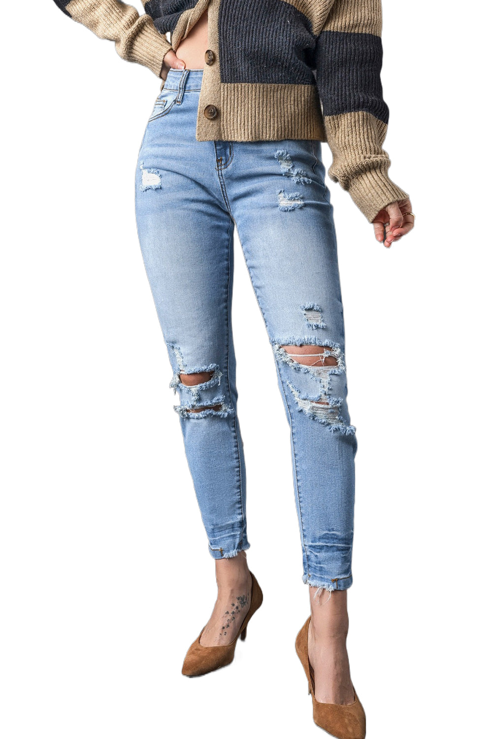 Honeybee Mumford's Light Blue Vintage Distressed Ripped Skinny Jeans