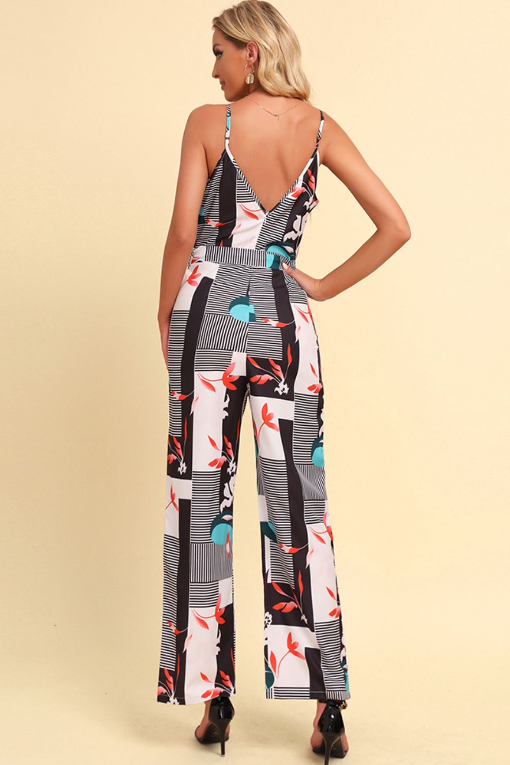 Honeybee Mumford's Printed Spaghetti Strap Tied Jumpsuit