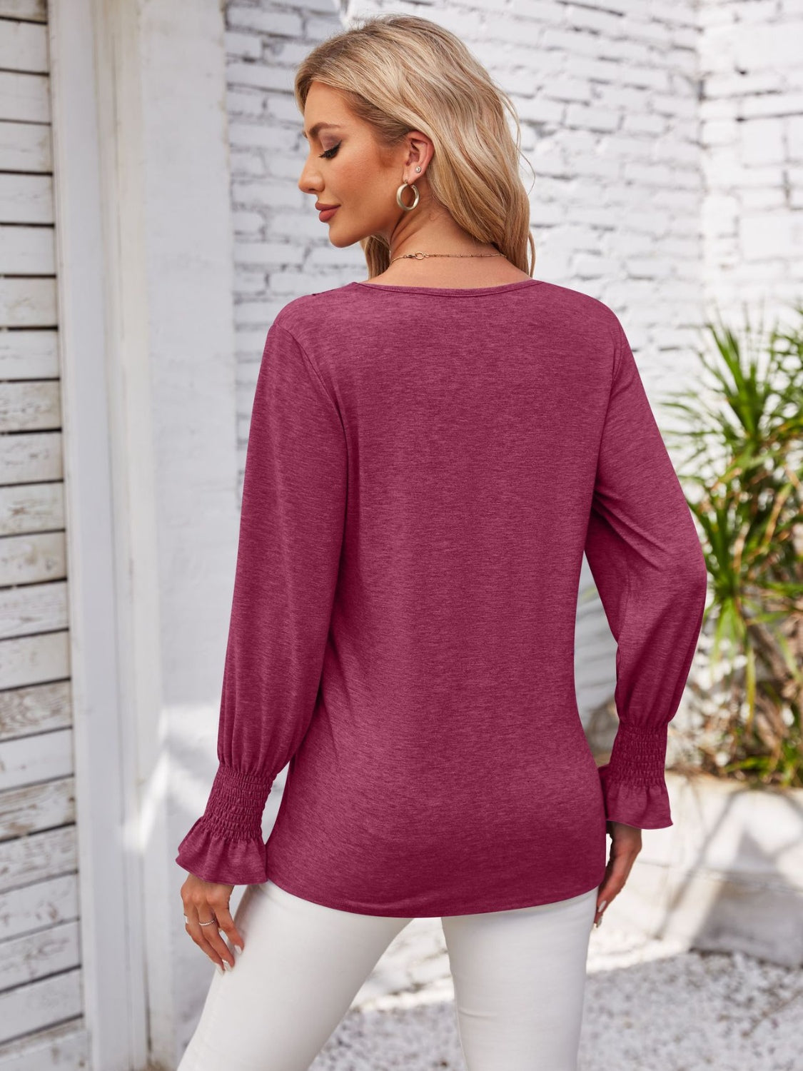 Honeybee Mumford's Smocked V-Neck Long Sleeve Blouse