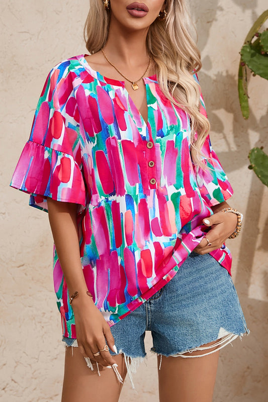 Honeybee Mumford's Printed Notched Half Sleeve Blouse