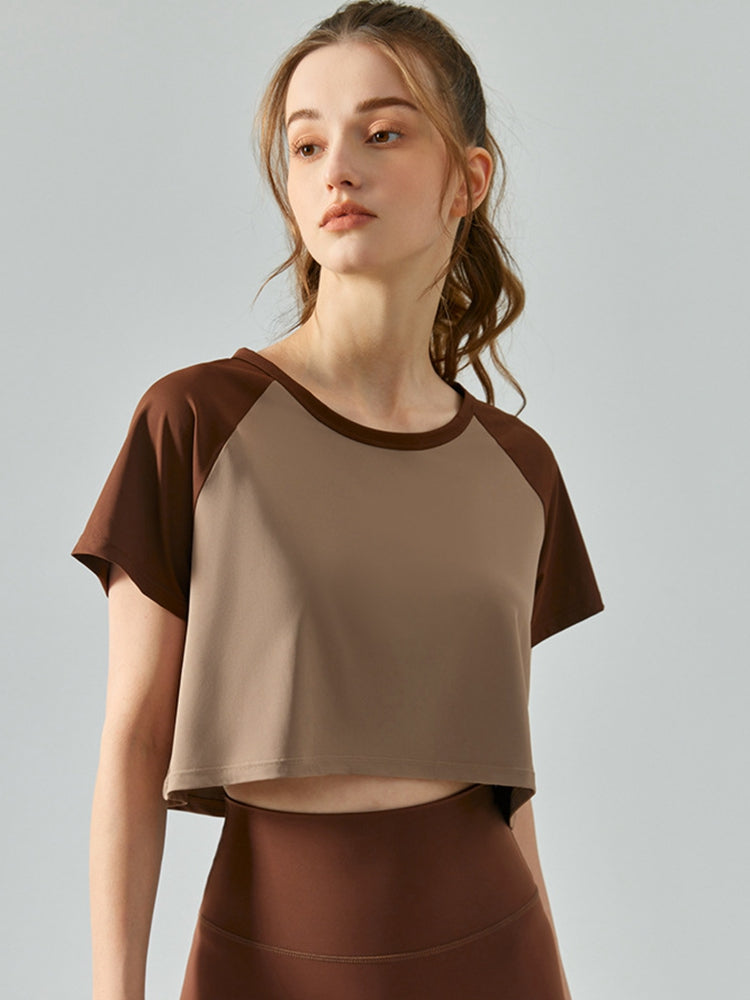 Honeybee Mumford's Round Neck Raglan Sleeve Cropped Sports Top