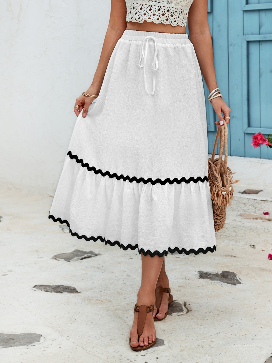 Honeybee Mumford's Tied Contrast Trim High Waist Skirt