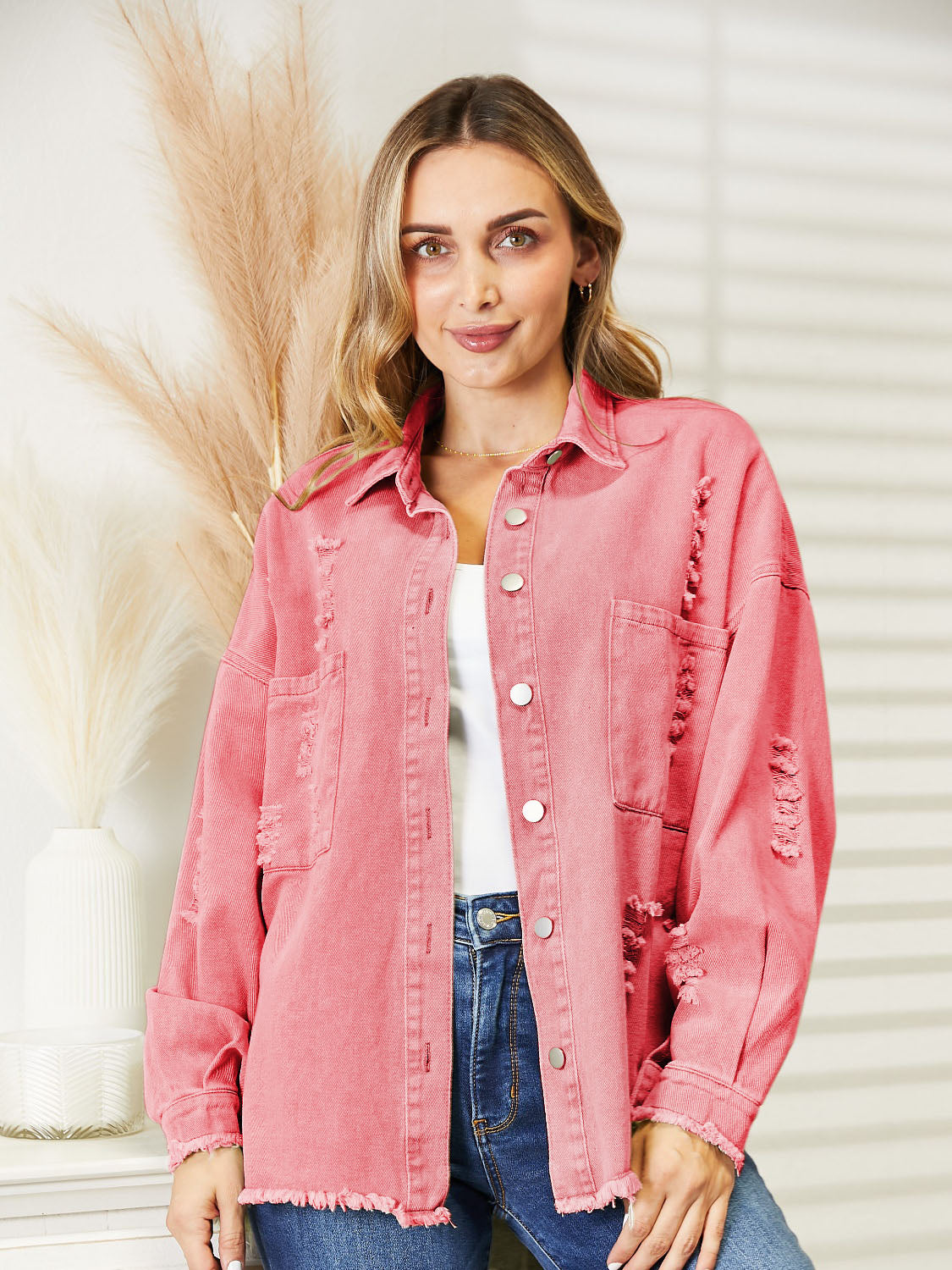 Honeybee Mumford's Distressed Raw Hem Denim Jacket