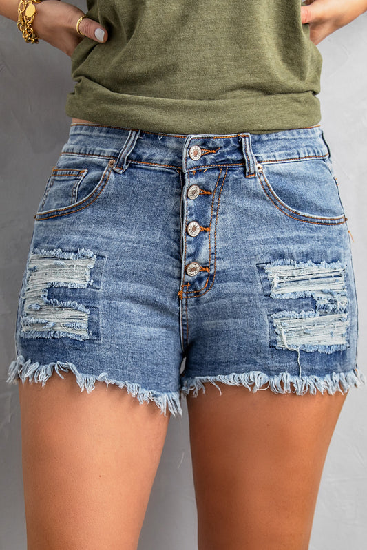 Honeybee Mumford's Sky Mid-rise Distressed Denim Shorts