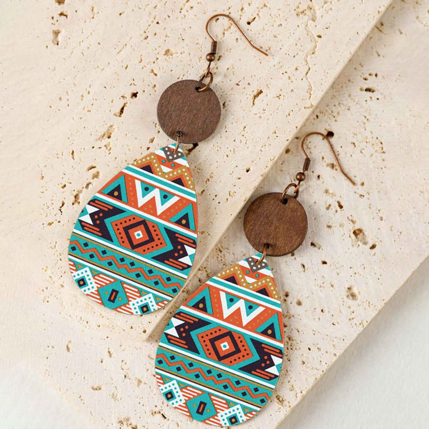 honeybee Mumford's Geometric Wooden Teardrop Earrings