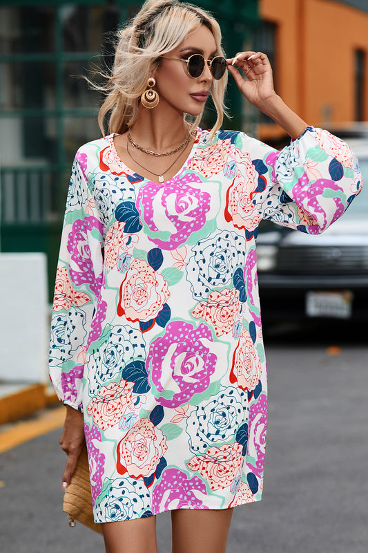 Honeybee Mumford's Floral V-Neck Long Sleeve Dress