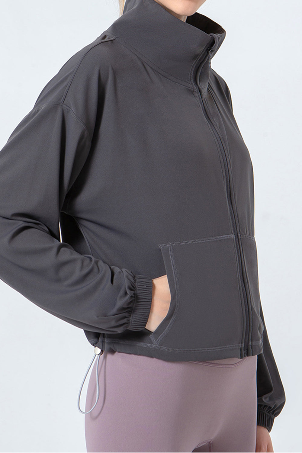 Honeybee Mumford's Drawstring Zip Up Dropped Shoulder Active Outerwear