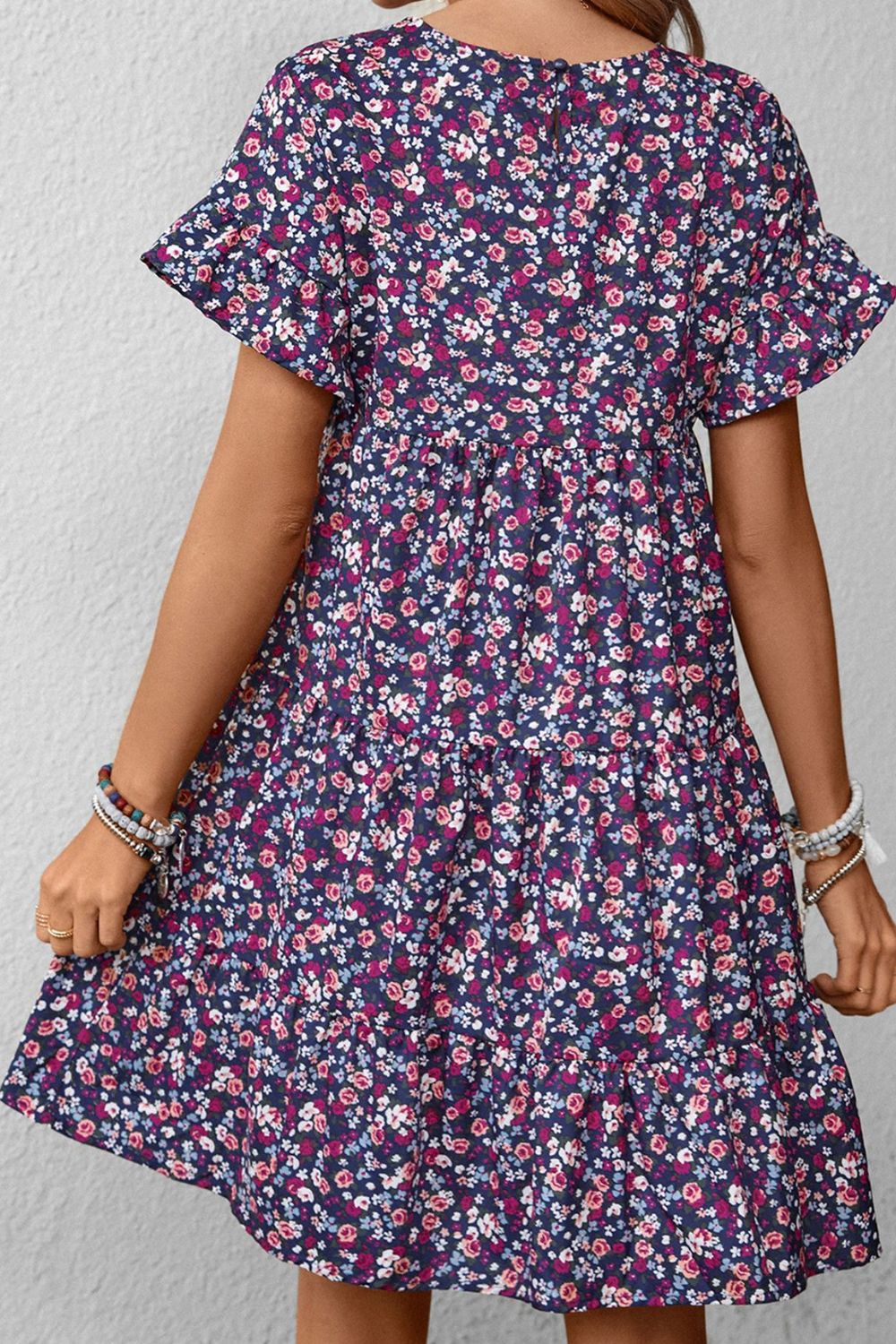 Honeybee Mumford's Floral Round Neck Flounce Sleeve Dress