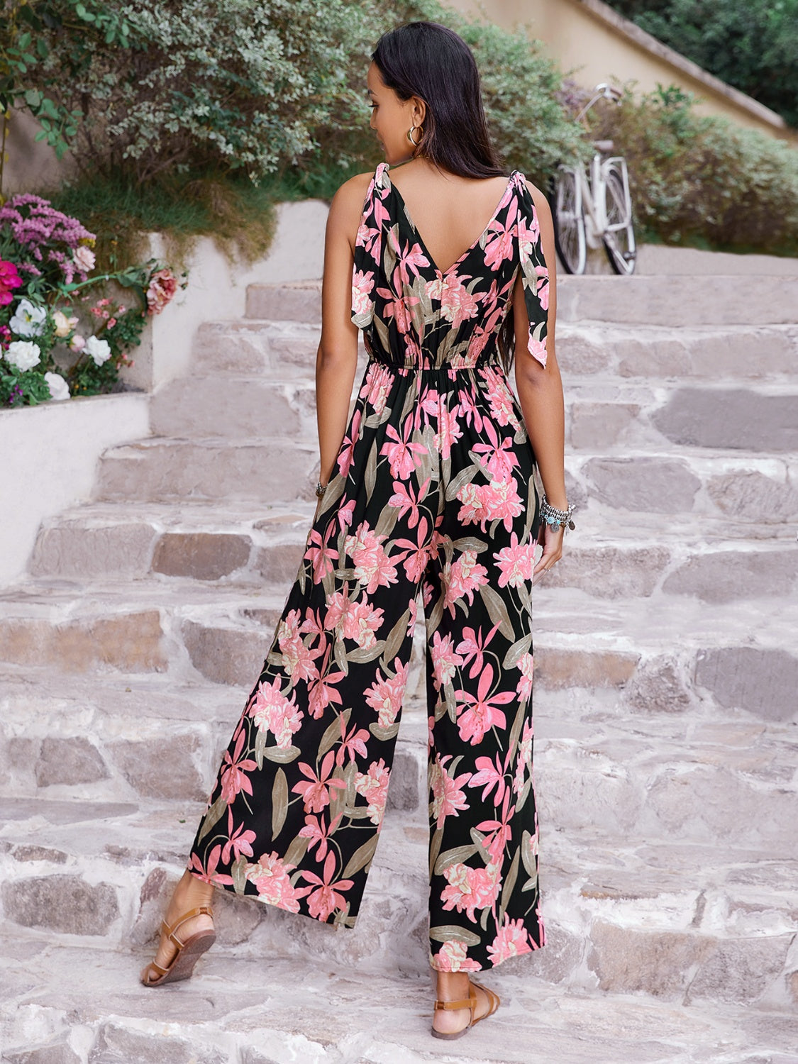 Honeybee Mumford's Printed V-Neck Sleeveless Jumpsuit