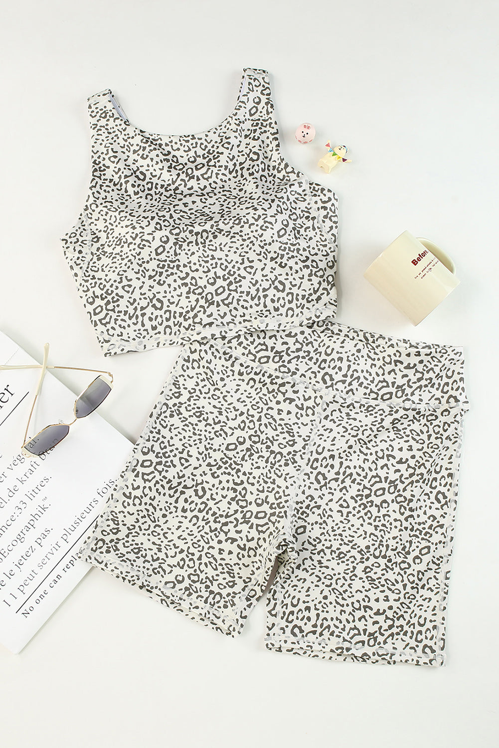 Honeybee Mumford's Apricot Active Leopard Tank and High Waist Shorts Set