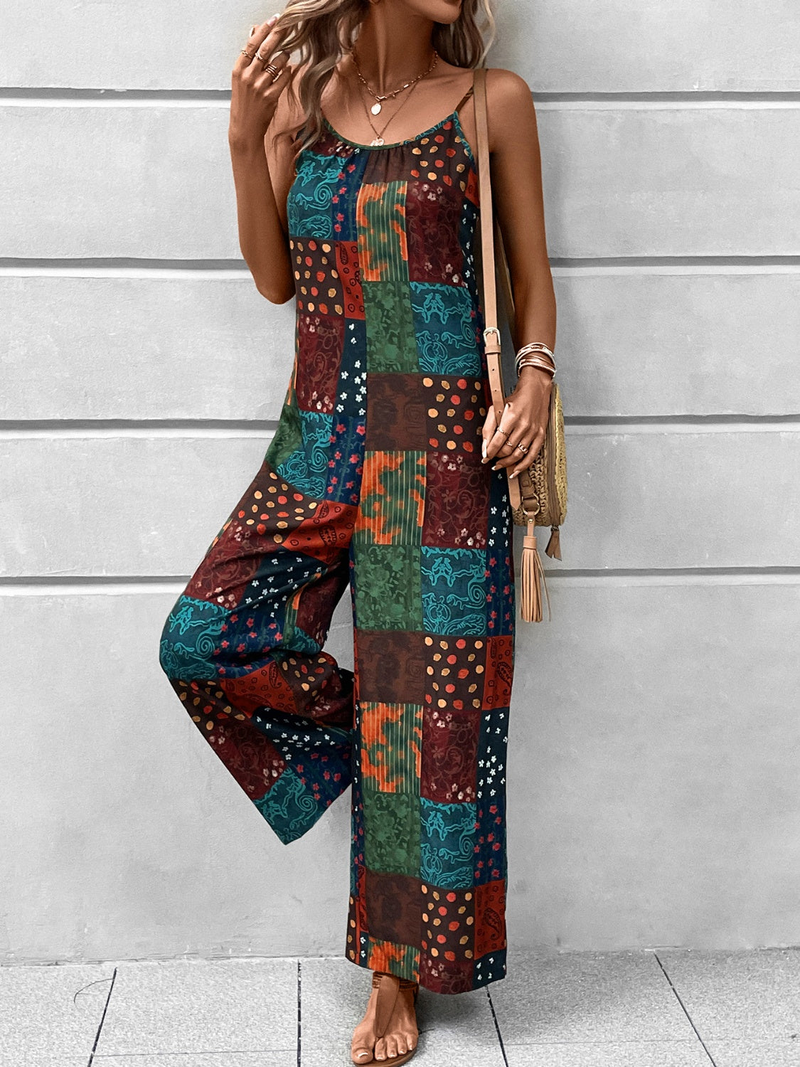 Honeybee Mumford's Printed Scoop Neck Spaghetti Strap Jumpsuit