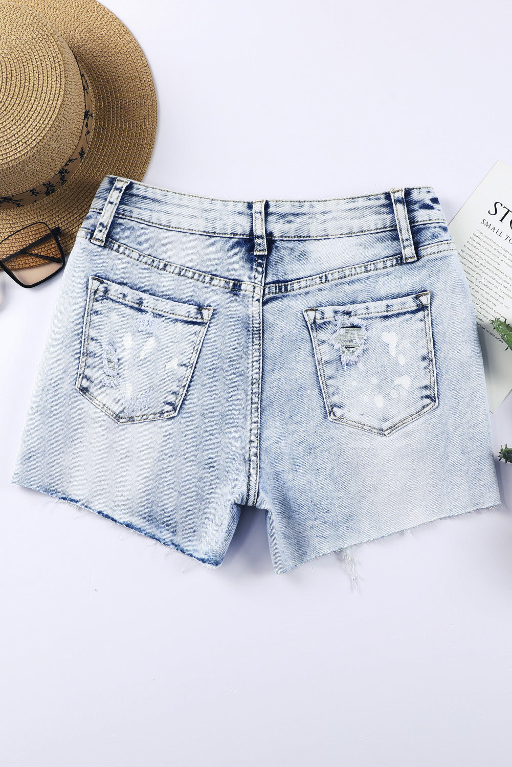 Honeybee Mumford's Sky Blue Distressed Bleached Denim Shorts