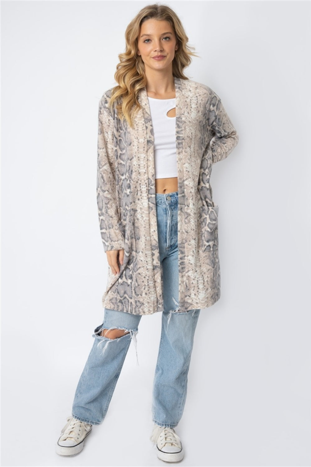 Honeybee Mumford's Cherish Apparel Animal Print Flannel Open Front Longline Cardigan