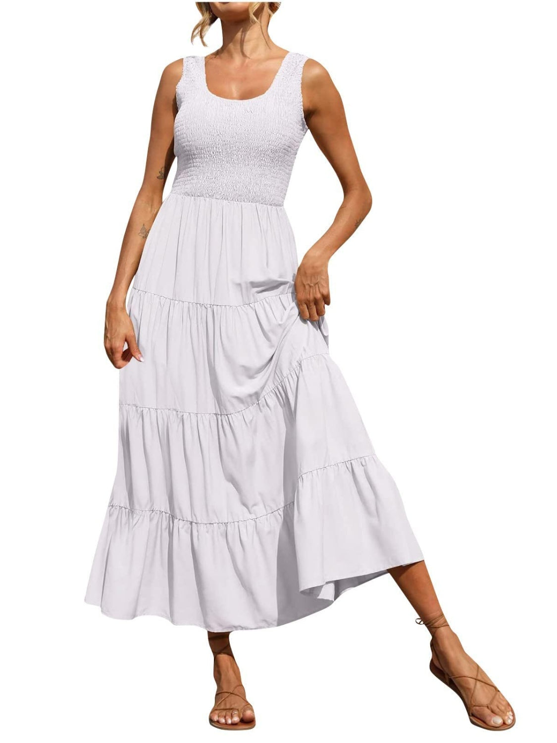 Honeybee Mumford's Tiered Smocked Wide Maxi Dress