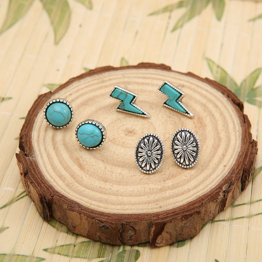 honeybee Mumford's 3 Piece Artificial Turquoise Stud Earrings