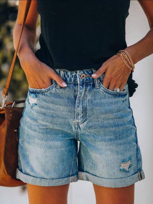 Honeybee Mumford's Distressed Denim Shorts with Pockets