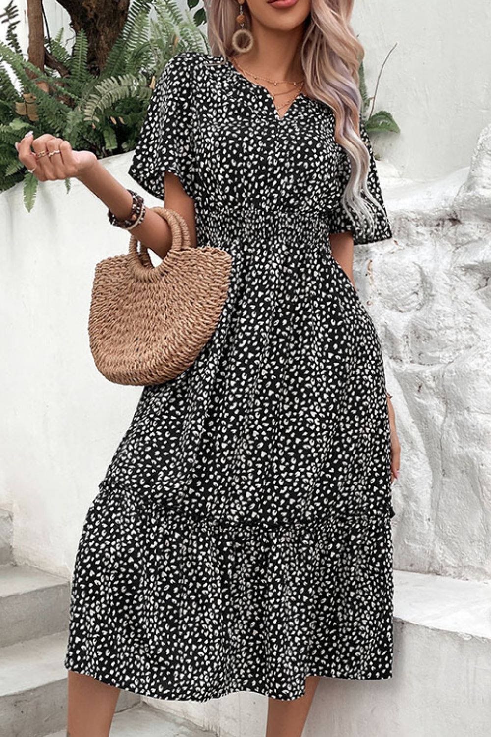 Honeybee Mumford's Leopard Short Sleeve Midi Dress