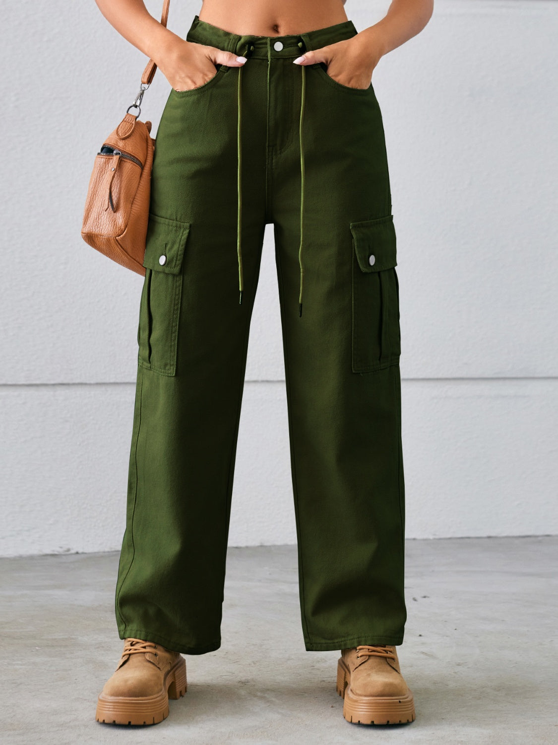 Honeybee Mumford's Drawstring Mid-Rise Waist Straight Cargo Jeans