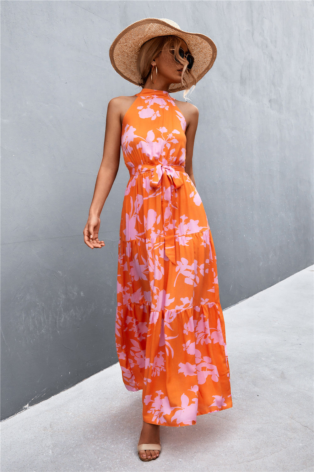 Honeybee Mumford's Printed Sleeveless Tie Waist Maxi Dress