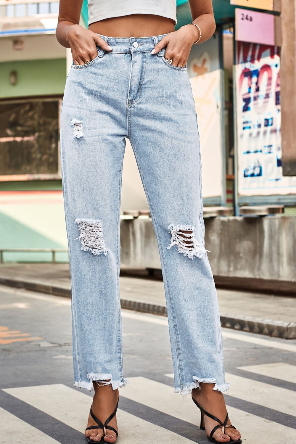 Honeybee Mumford's Distressed Buttoned Loose Fit Jeans