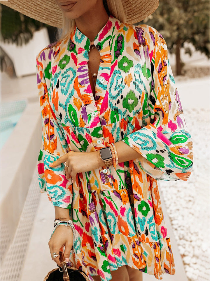 Honeybee Mumford's Printed Long Sleeve Dress w/ Buttons