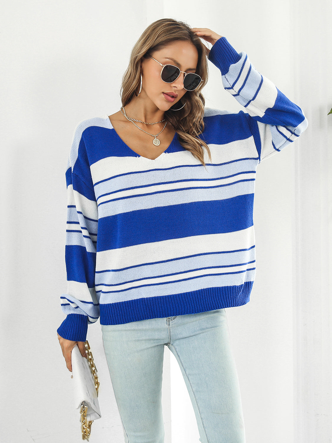 Honeybee Mumford's Striped V-Neck Long Sleeve Knit Top