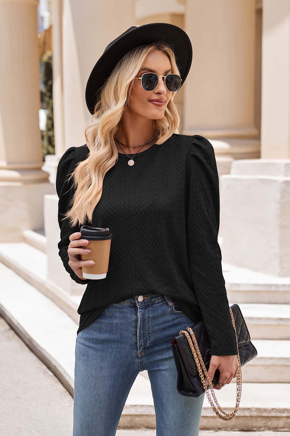 Honeybee Mumford's Round Neck Puff Sleeve Blouse