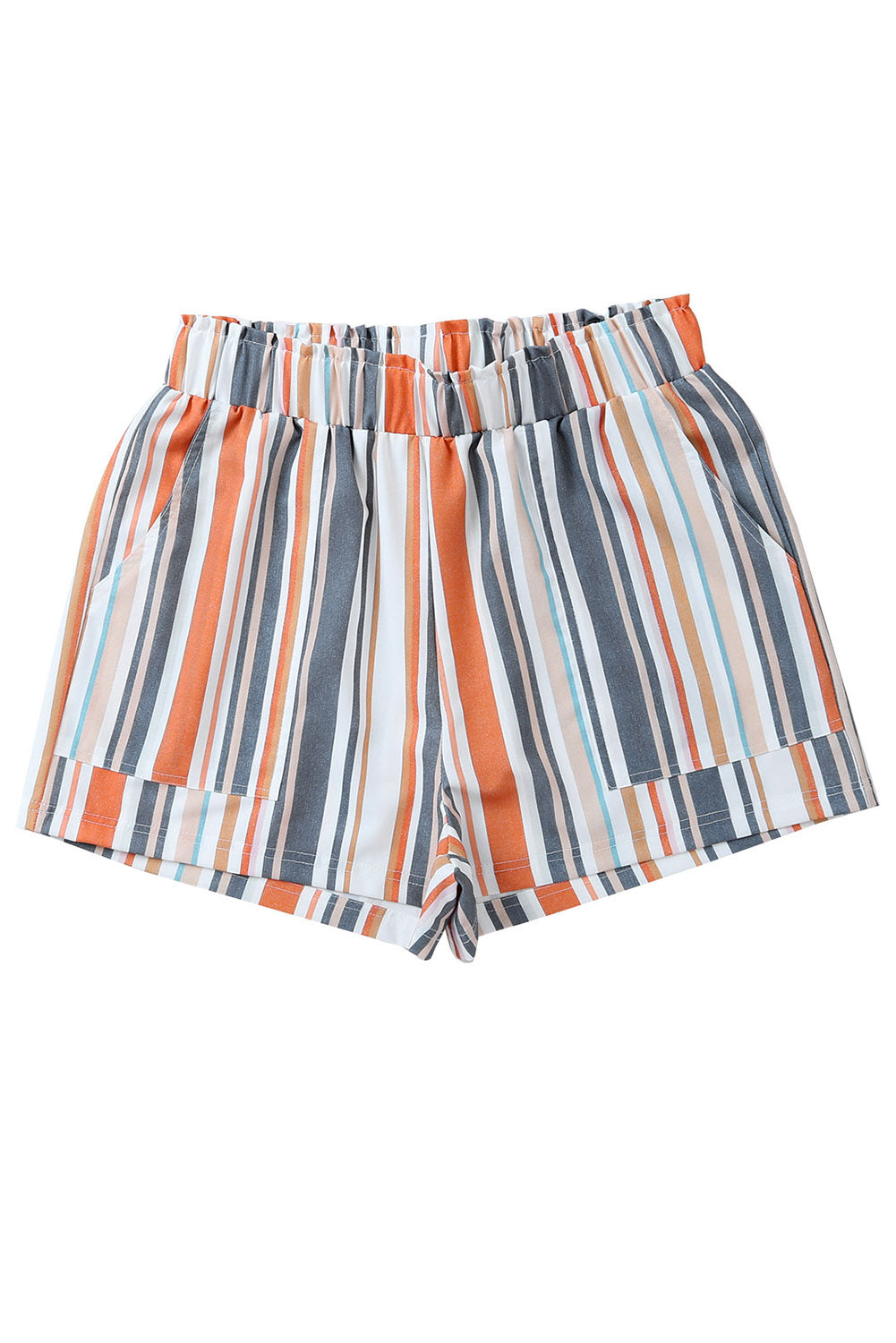 Honeybee Mumford's Stripe Vintage Washed Elastic Frill Waist Casual Shorts