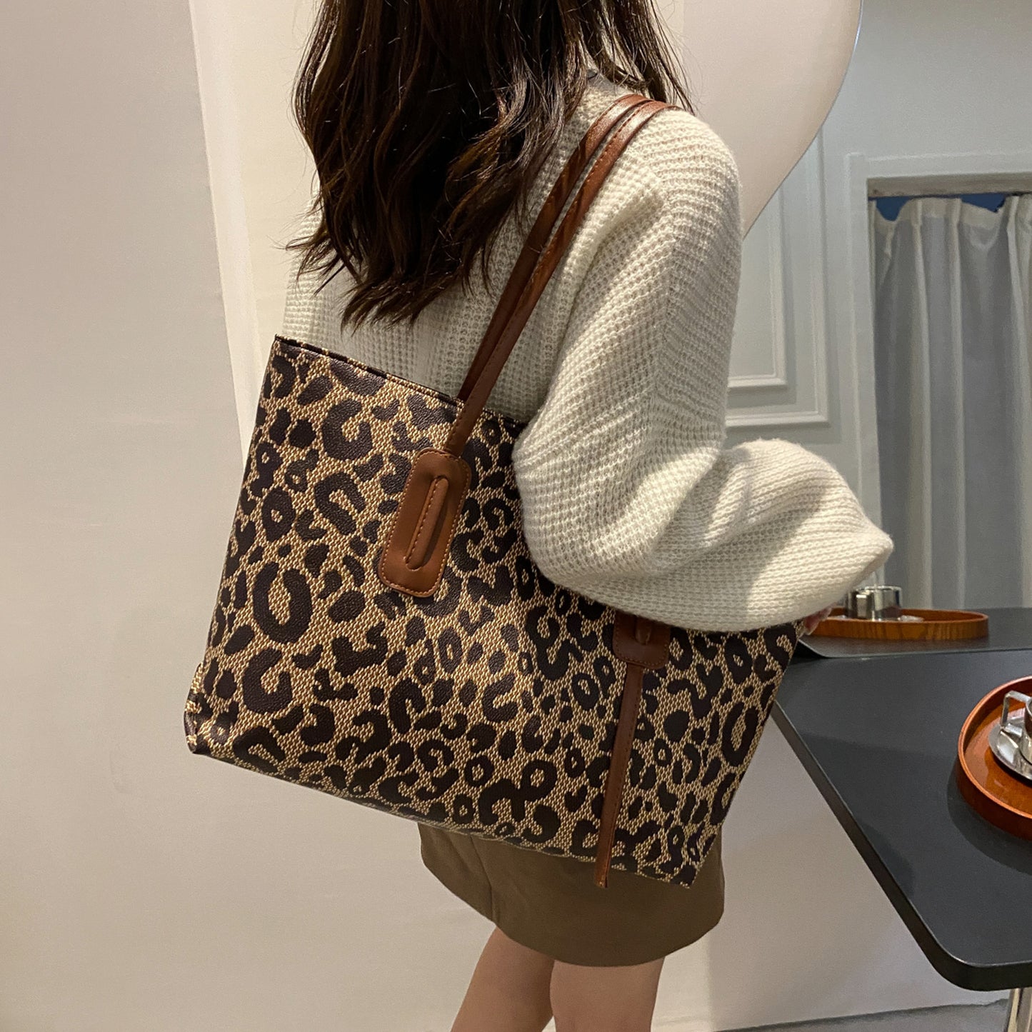 Honeybee Mumford's Leather Leopard Tote Bag