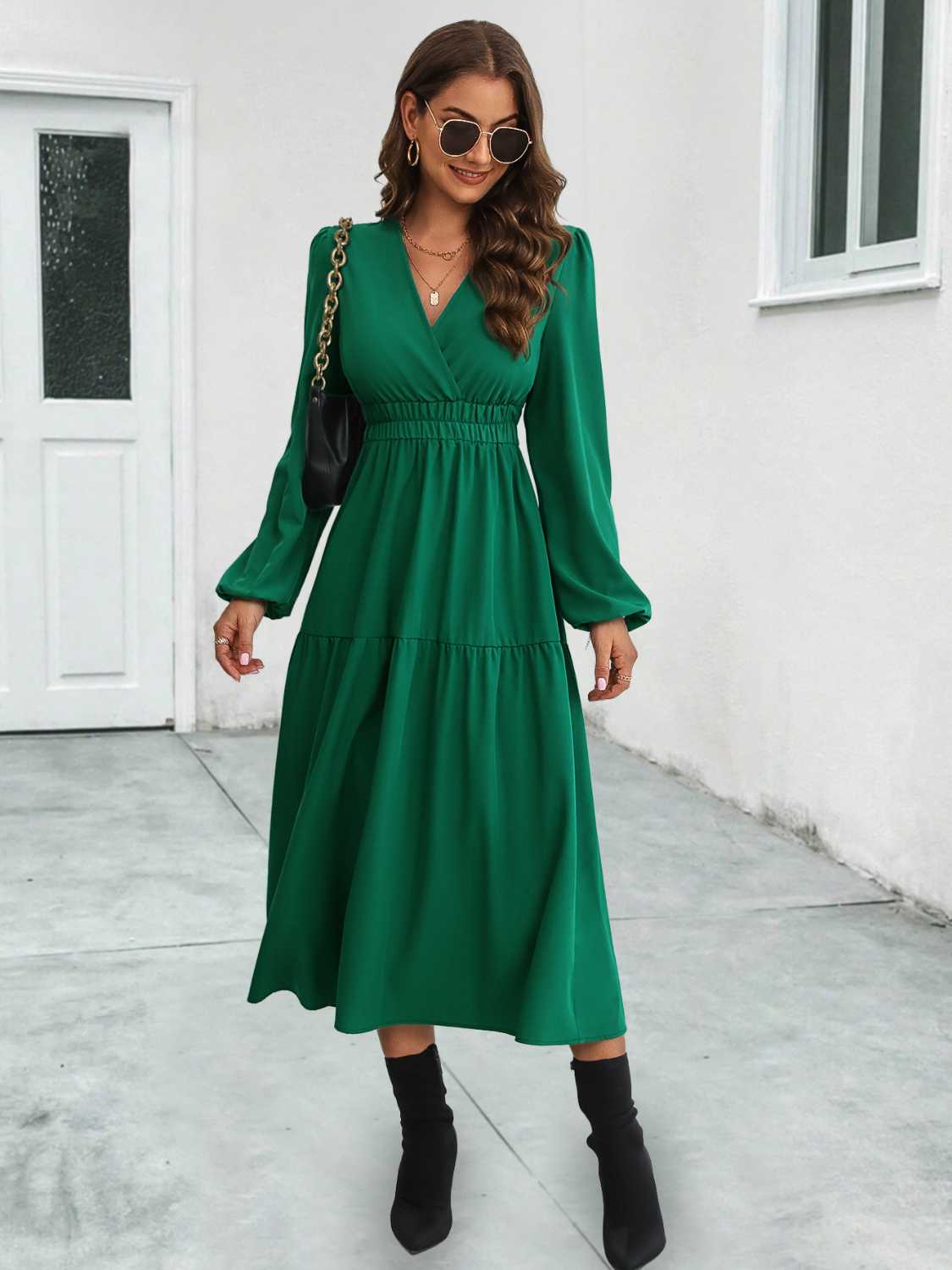 Honeybee Mumford's Surplice Neck Long Sleeve Midi Dress