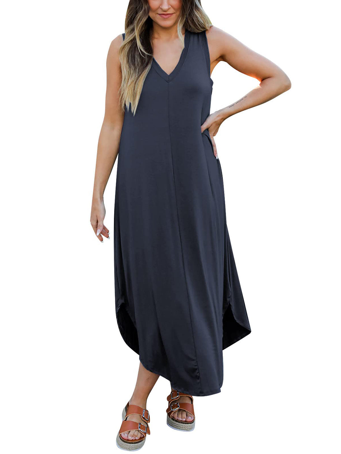 Honeybee Mumford's Full Size V-Neck Midi Tank Dress