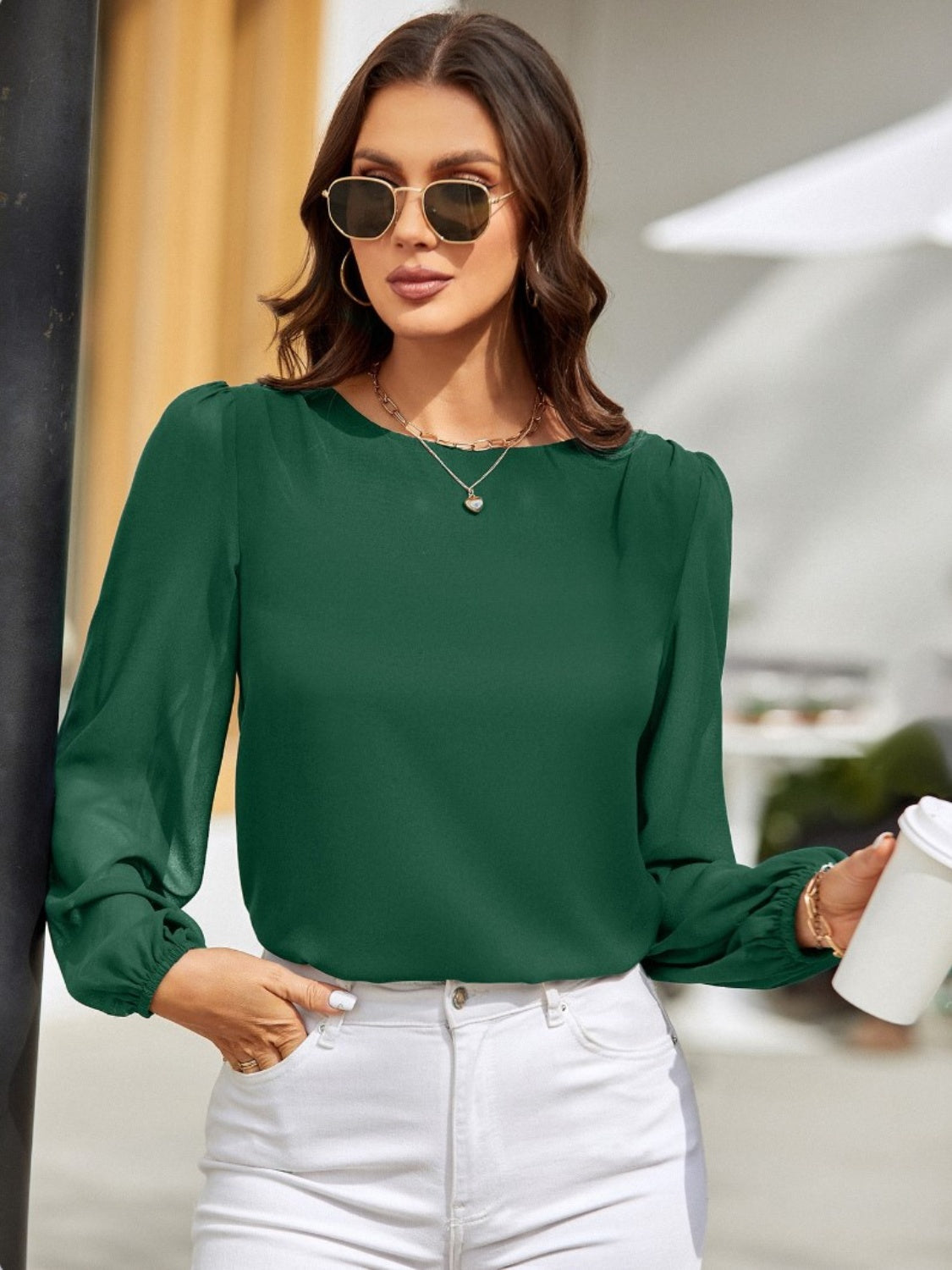 Honeybee Mumford's Round Neck Long Sleeve Blouse