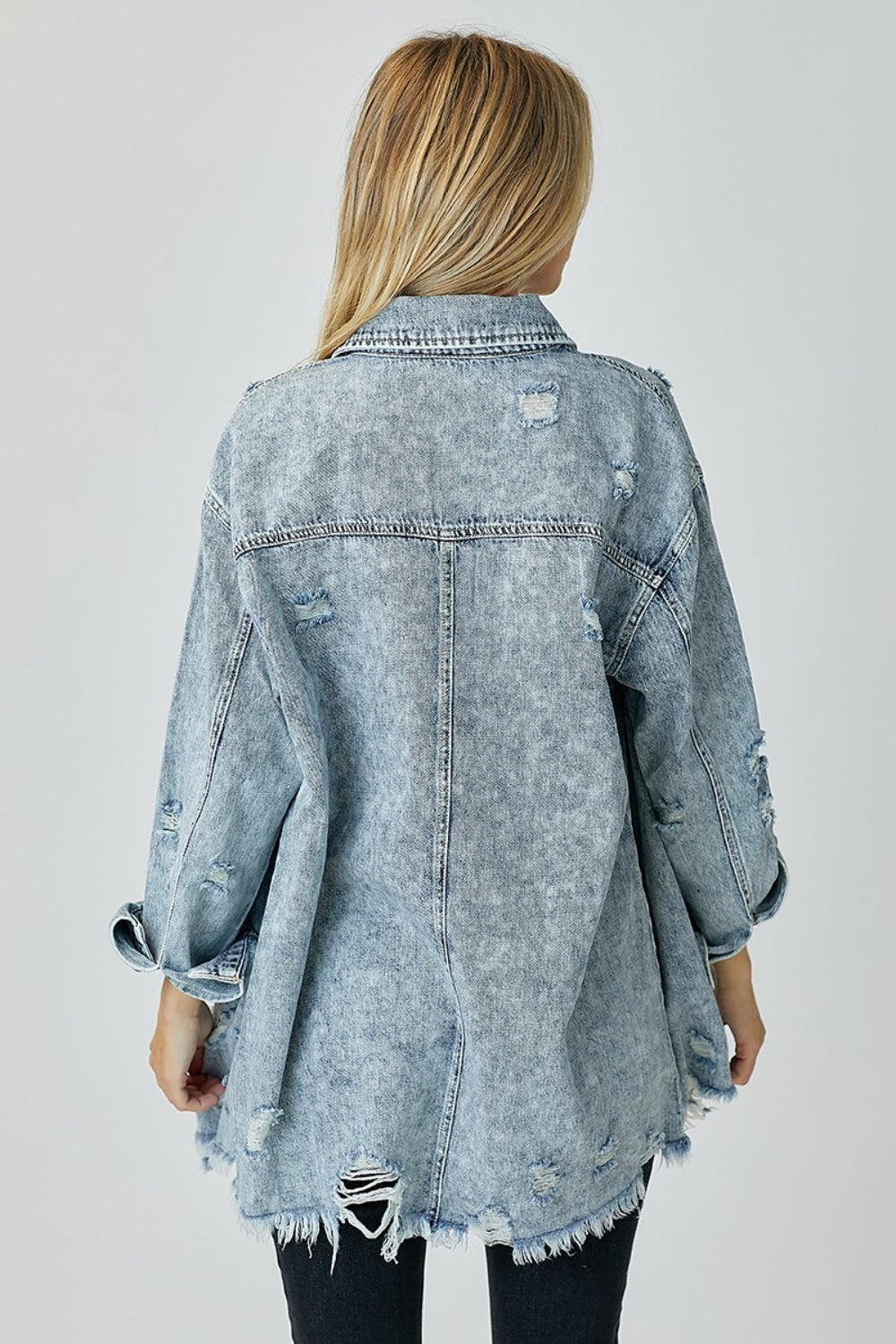 Honeybee Mumford's Distressed Raw Hem Denim Shirt