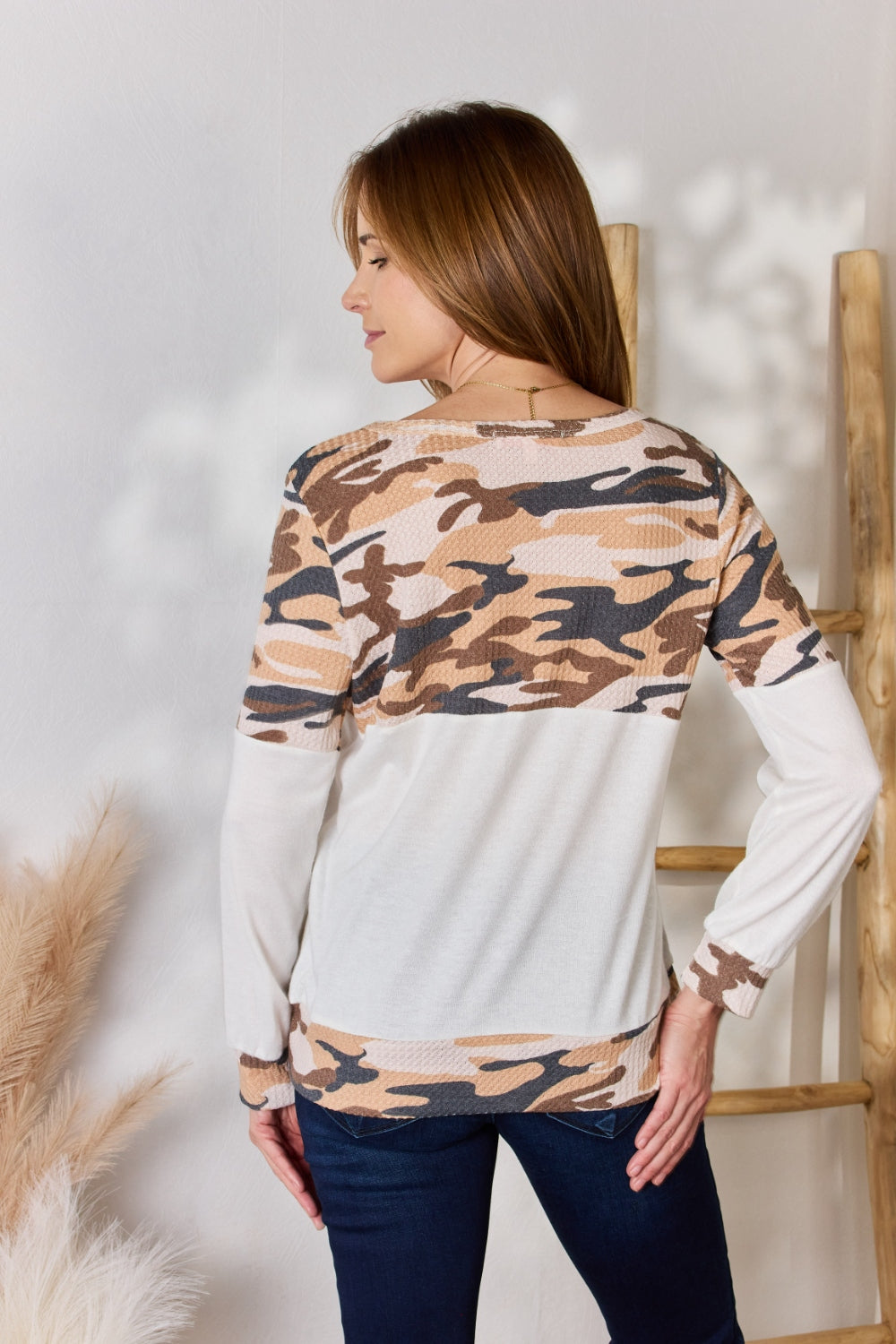 Honeybee Mumford's Full Size Printed Round Neck Blouse