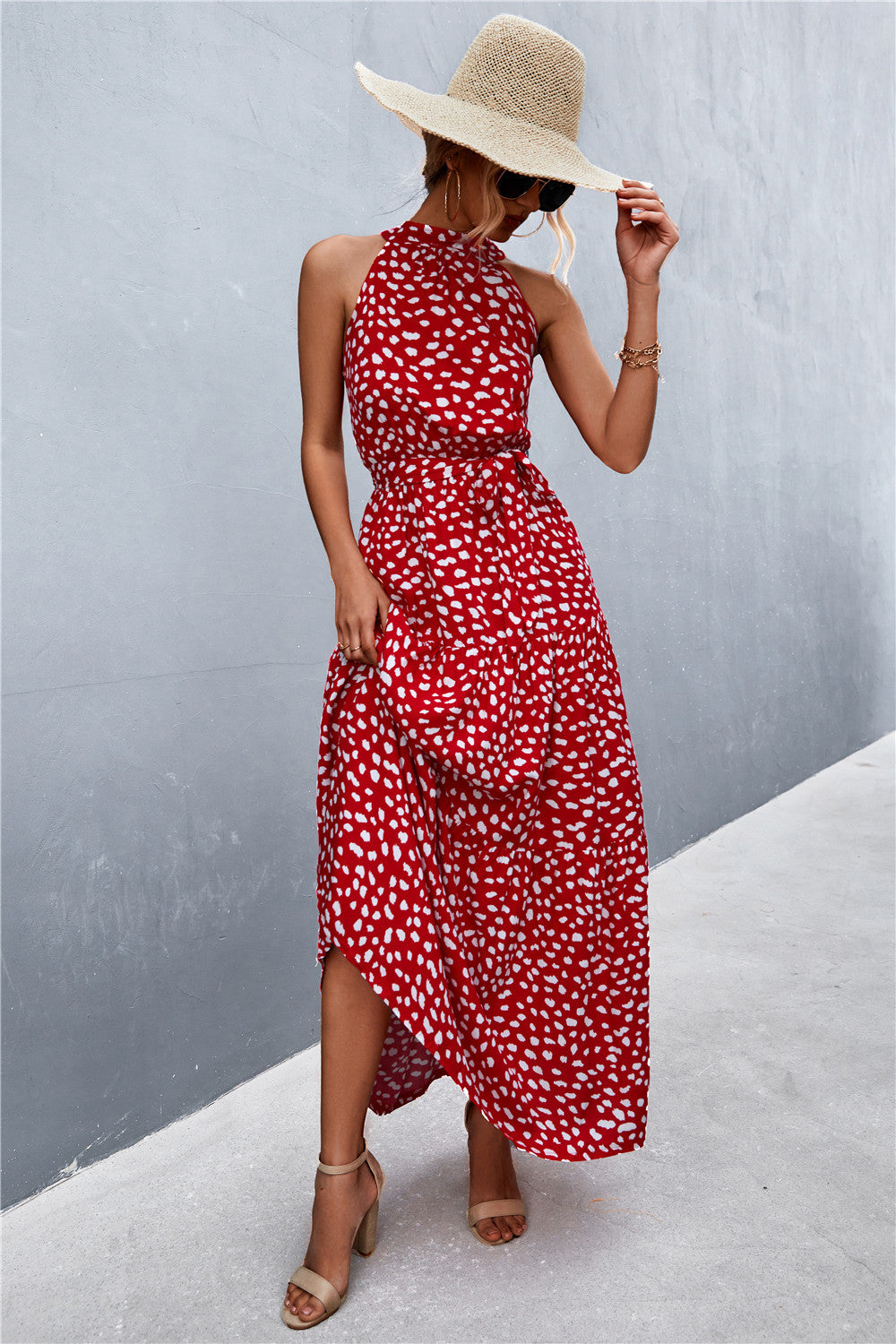 Honeybee Mumford's Printed Sleeveless Tie Waist Maxi Dress