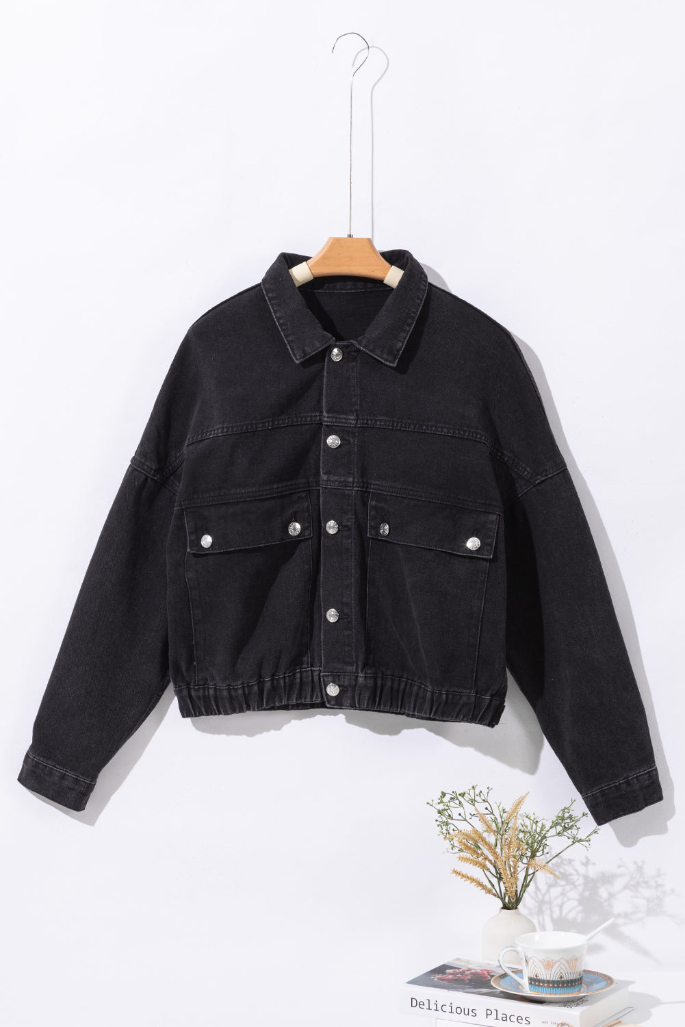 Honeybee Mumford's Black Metal Buttons Flap Pocket Drop Shoulder Denim Jacket