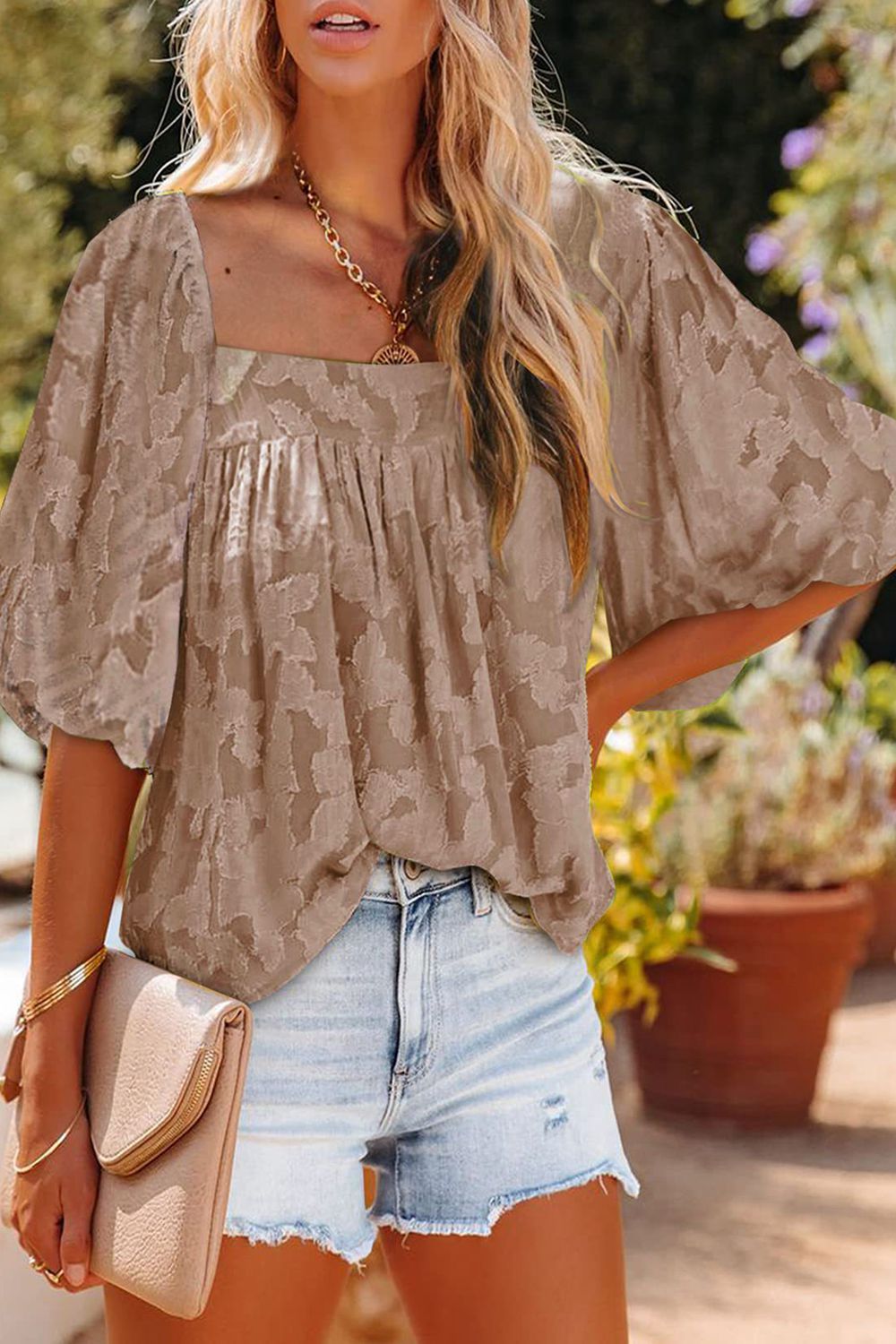 Honeybee Mumford's Square Neck Puff Sleeve Blouse