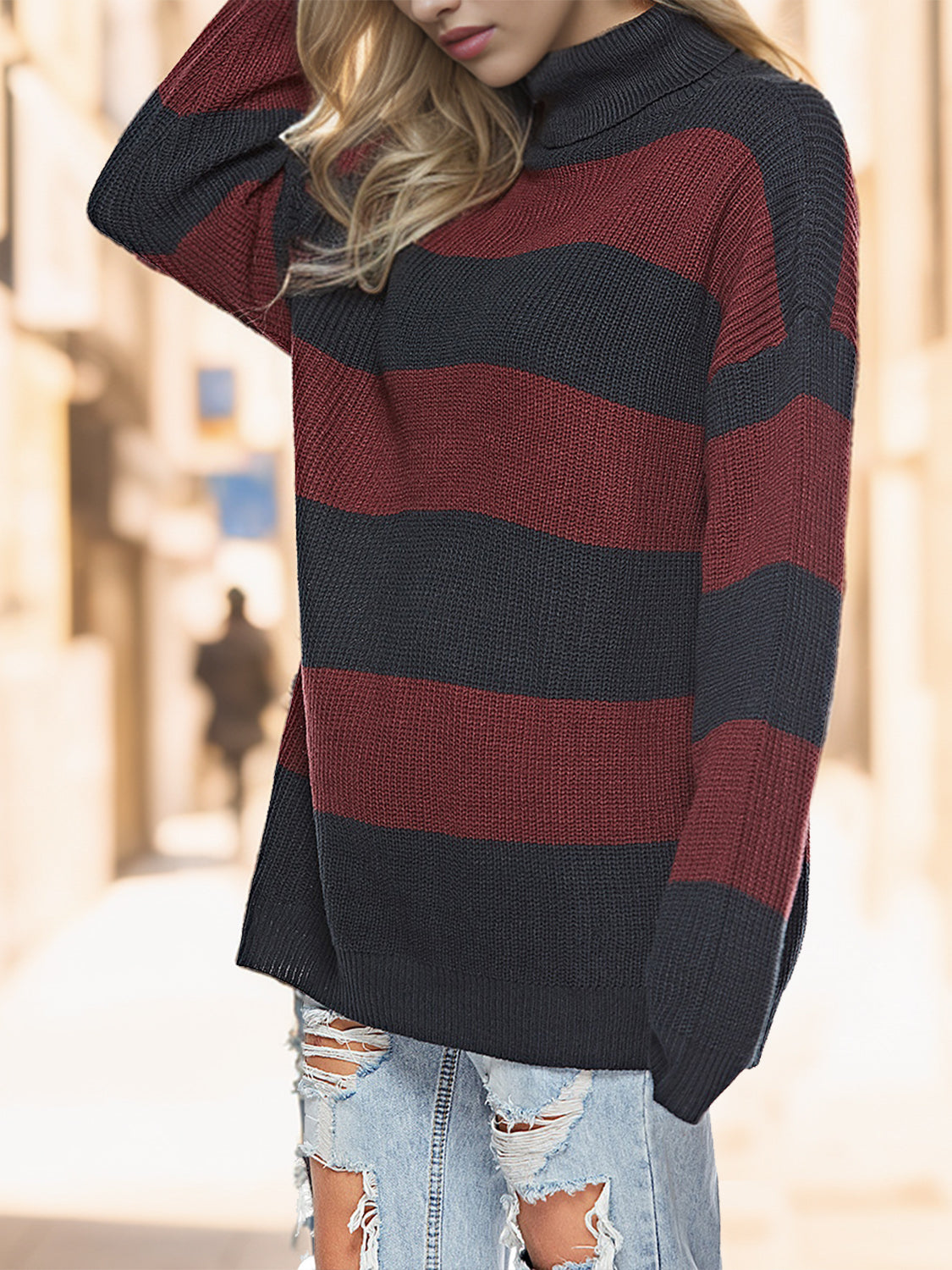 Honeybee Mumford's Striped Turtleneck Long Sleeve Sweater