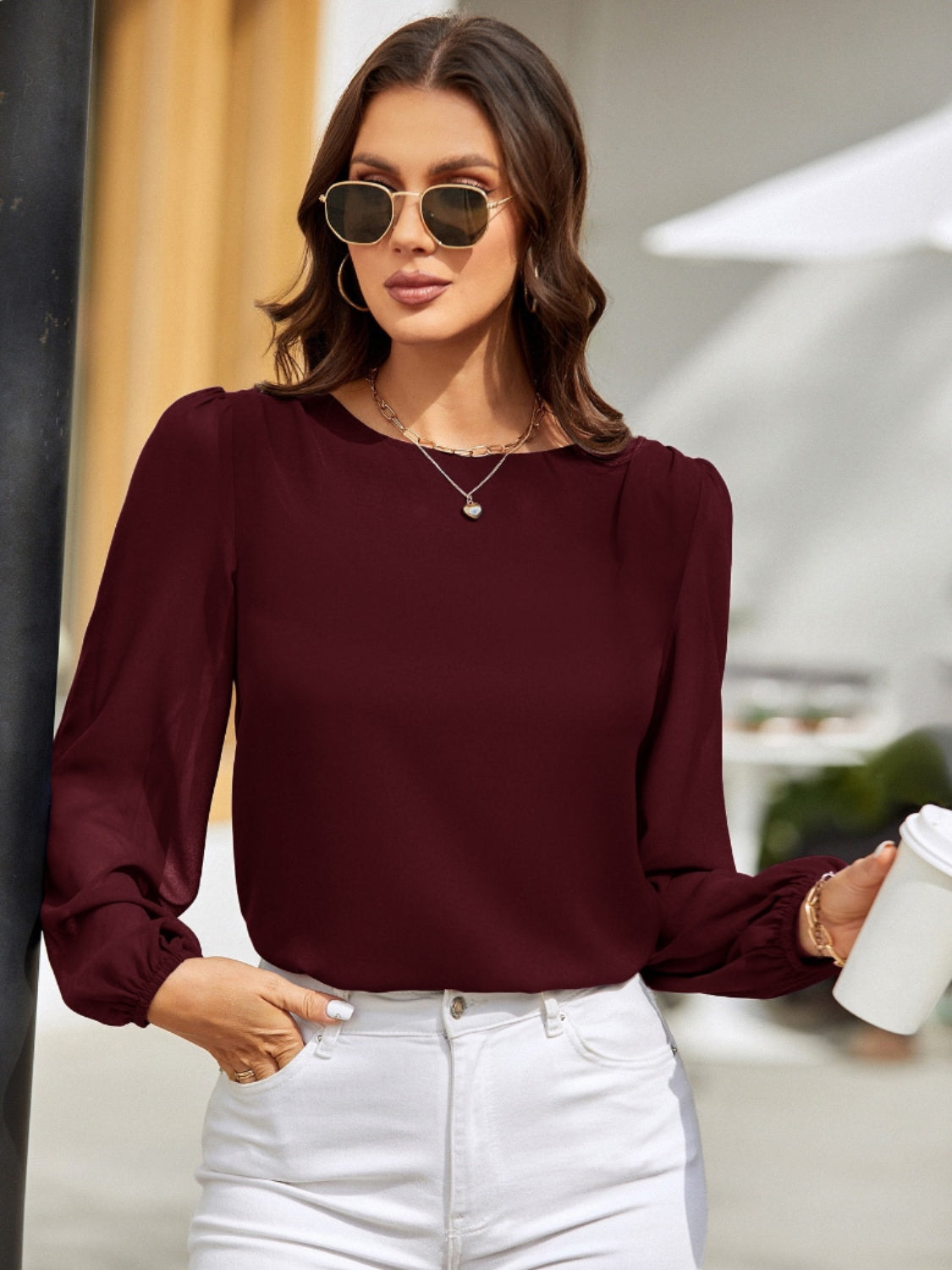 Honeybee Mumford's Round Neck Long Sleeve Blouse