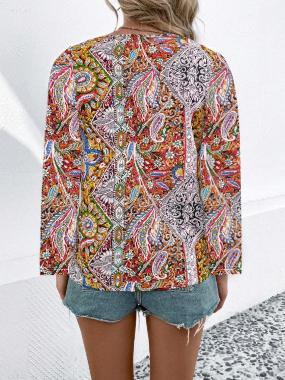 Honeybee Mumford's Printed V-Neck Long Sleeve Blouse