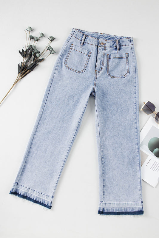 Honeybee Mumford's Raw Hem Straight Jeans with Pockets