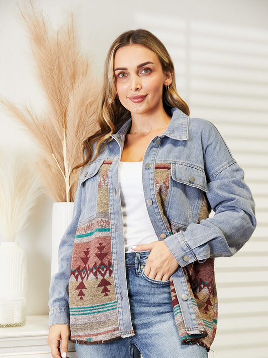 Honeybee Mumford's Collared Neck Dropped Shoulder Denim Jacket