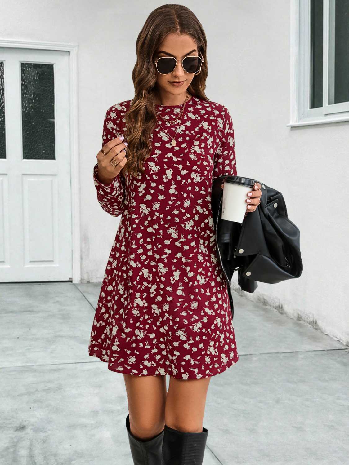 Honeybee Mumford's Round Neck Long Sleeve Mini Dress