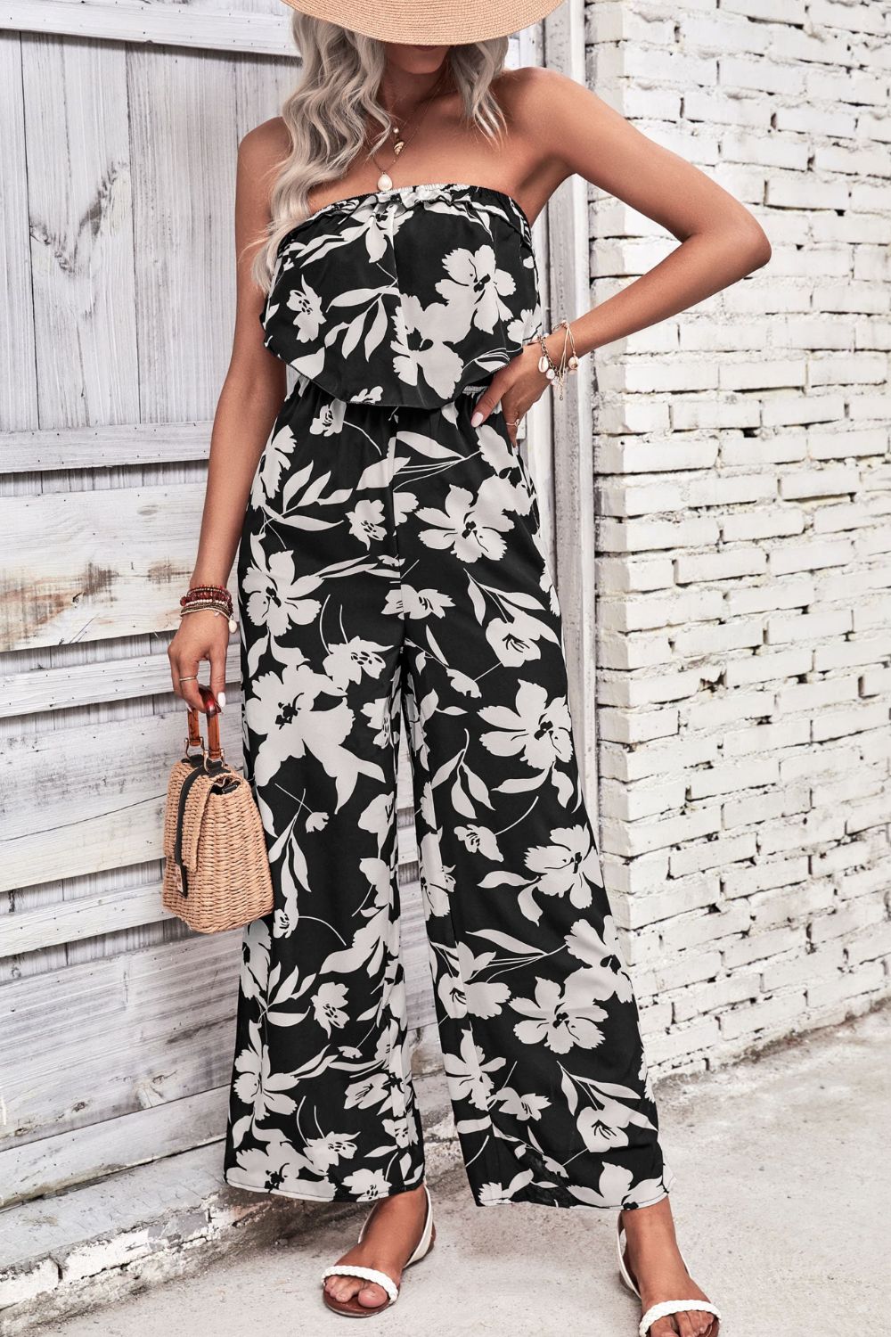 Honeybee Mumford's Floral Strapless Wide Leg Jumpsuit