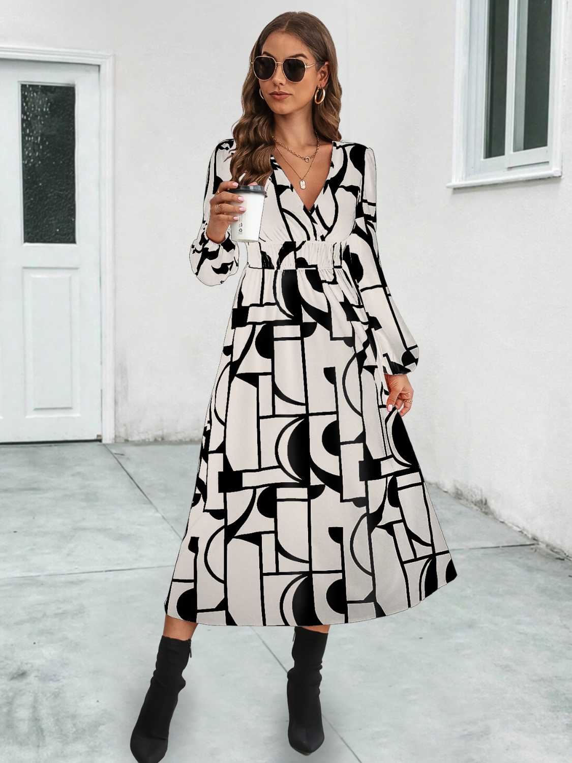 Honeybee Mumford's Surplice Neck Long Sleeve Midi Dress