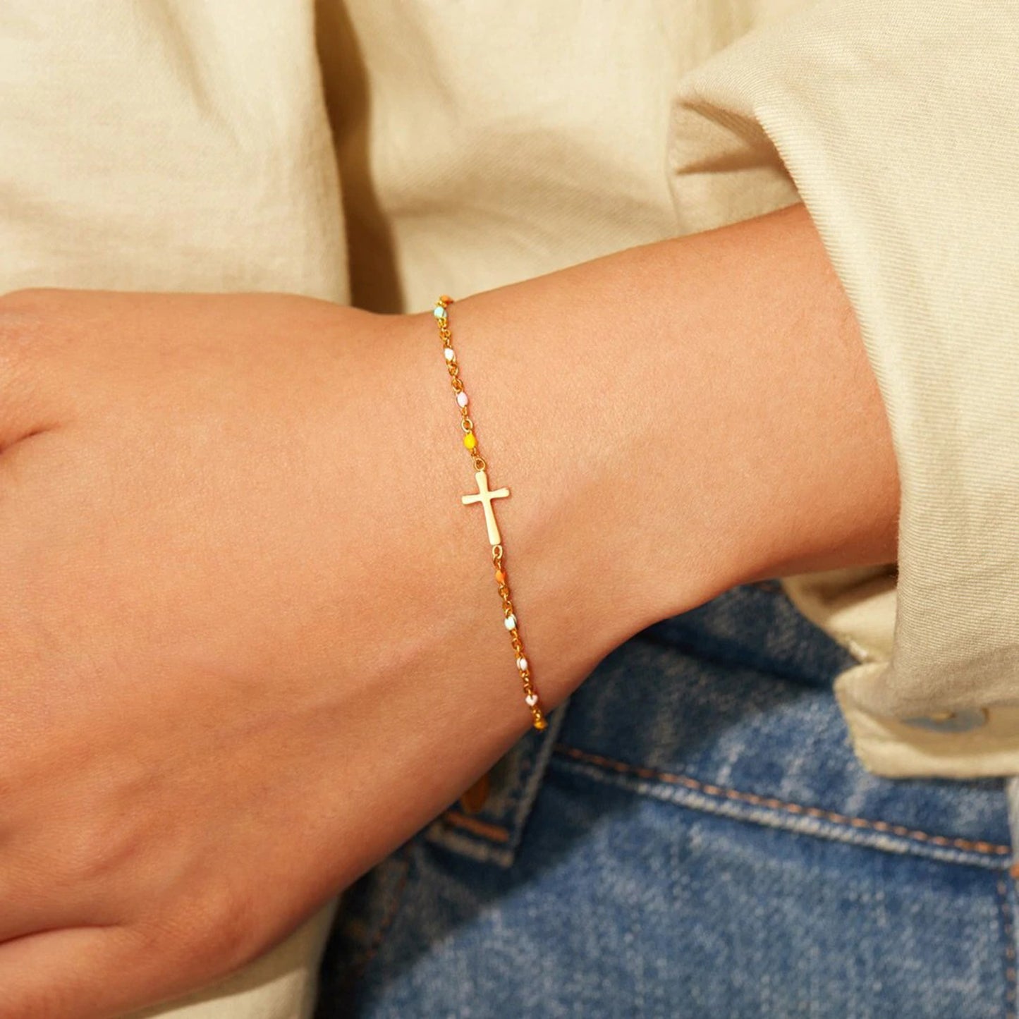 Honeybee Mumford's 18K Gold-Plated Cross Bead Bracelet